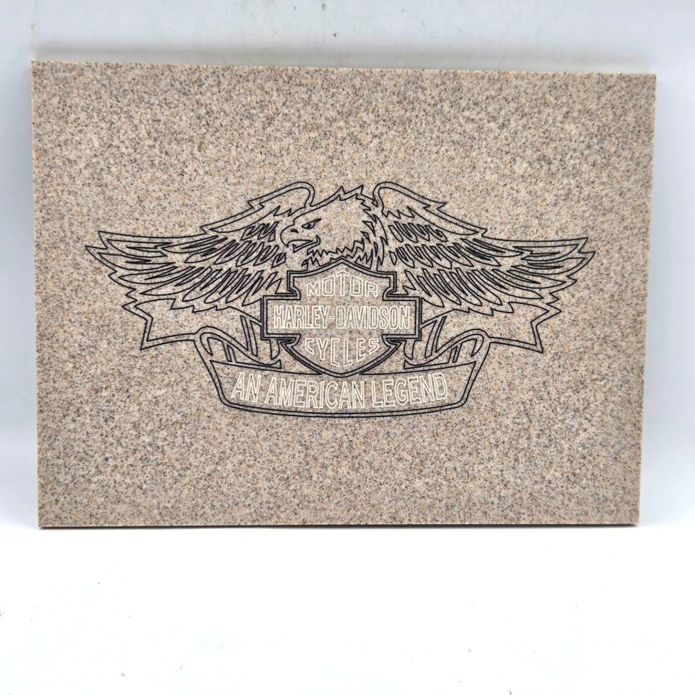 Harley Davidson with Eagle Engraved on Granite Tile Plaque 12.5" x 9.5" UNIQUE